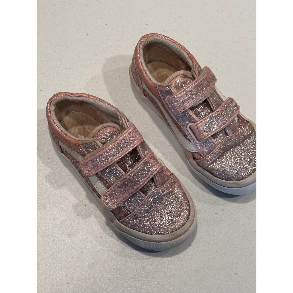 Vans Todder old Skool velcro 9 pink glitter guc